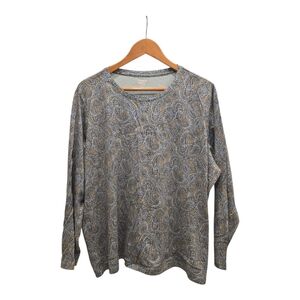 Lands' End Blue and Gray Paisley Long Sleeve Top